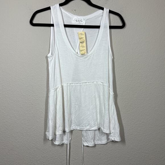 Feel The Piece Medium Elicia Wrap Back Tank Top White Scoop Neck Sleeves - Picture 1 of 7